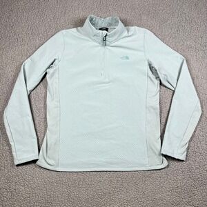 The North Face Womens Quarter Zip Pullover Mint Green Grid Fleece Jacket Large